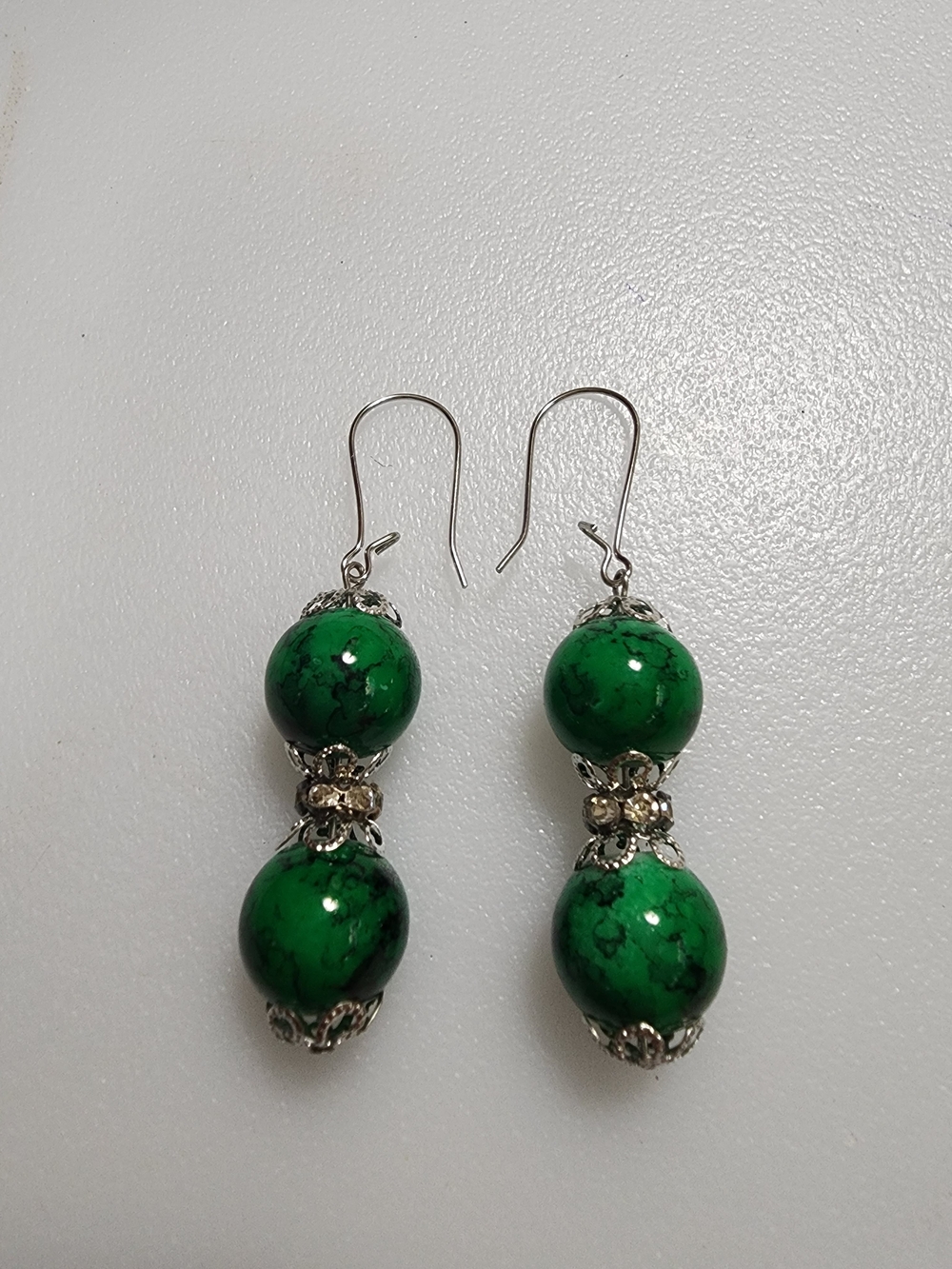 Elegant Green Glass Bead Dangle Earrings